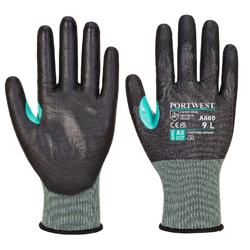 Portwest A660 Cut-Resistant Polyurethane Coated Gloves (Black)